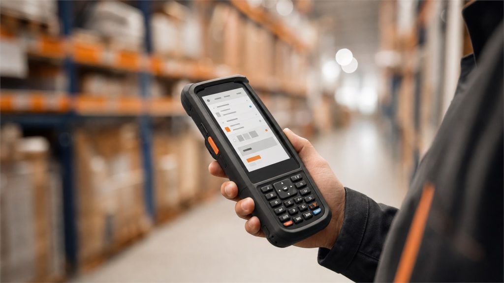 Colector de datos portátil utilizado en un centro logístico