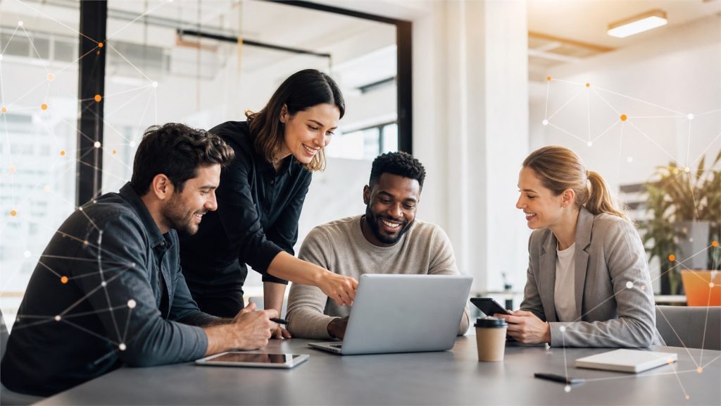 Profesionales conectados en una red empresarial digital
