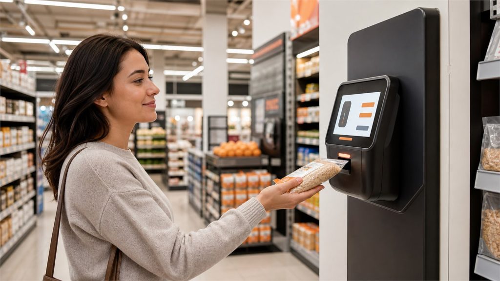 Cliente consultando un producto en un verificador de precios